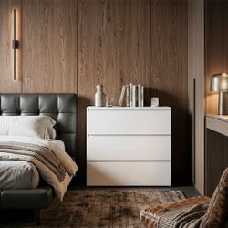 3-Drawer White Wood Chest of Drawers Bedside Table Storage Dresser Freestanding Cabinet 30 in. W x 32 in. H x 16 in. D
