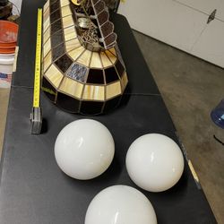 Vintage Multiple Brown Pool Bar Tiffany Light With 3 White Globes