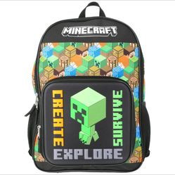NWT Minecraft Creeper "Create, Survive, Explore" 17" Light Up Backpack, School