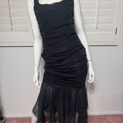 New large long stretchy ruched ruffle mesh dress goth gothic Coctail long party
