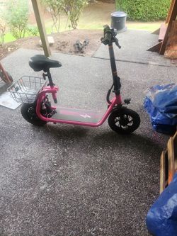 Pink Electric Scooter with Seat and Basket