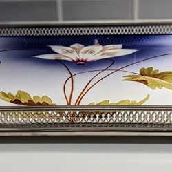 1920's Painted Porcelain And Filigree Chrome Trim