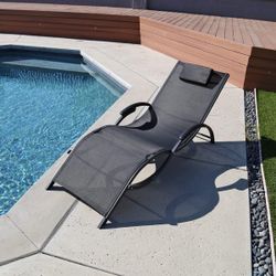 Outdoor Portable Patio Lounger Beach Pool Sunbed Folding Chair Sunbed Garden Porch Chaise Black