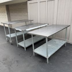 3 x Stainless Steel Commercial Grade Restaurant Kitchen Tables
