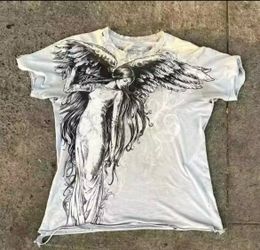 Affliction Angel Wings Graphic T-Shirt White Distressed Y2K Grunge Gothic Men’s Size M