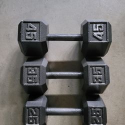 Hex Dumbbells (1x25Lb,1x35Lb,1x45Lb) for $80 Firm (WALNUT 91789)