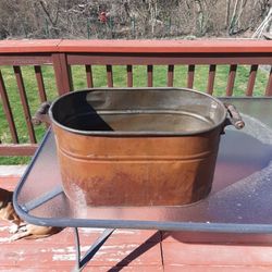 Antique Copper Boiler Tub with Wooden Handles
