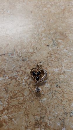 14k Yellow Gold Diamond and Sapphire Heart Pendant