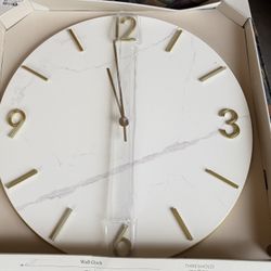 26" Faux Marble Finished in Polished Brass Wall Clock White - Threshold™: Elegant Timepiece for Indoor Use