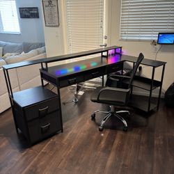 Desk With LED Lights and Office Chair $100