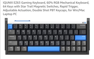 IQUNIX EZ63 Gaming Keyboard, 60% RGB Mechanical Keyboard, 64 Keys with Star Trail Magnetic Switches, Rapid Trigger, Adjustable Actuation, Double Shot 