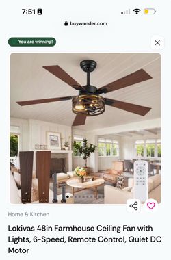 Lokivas 48in Farmhouse Ceiling Fan with Lights