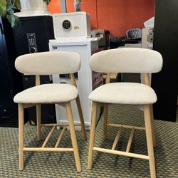 Modern Counter Height Bar Stools, Curved Back Design, Fabric Upholstered, 25.6 inch Seat Height, Set of 4 (Oak, 25.6 inch)