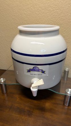 Classic Blue Stripe Ceramic Water Dispenser Crock