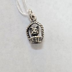 Silver Cat In A Basket Charm