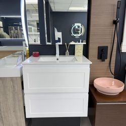 30" Floating White PVC Bathroom Vanity
