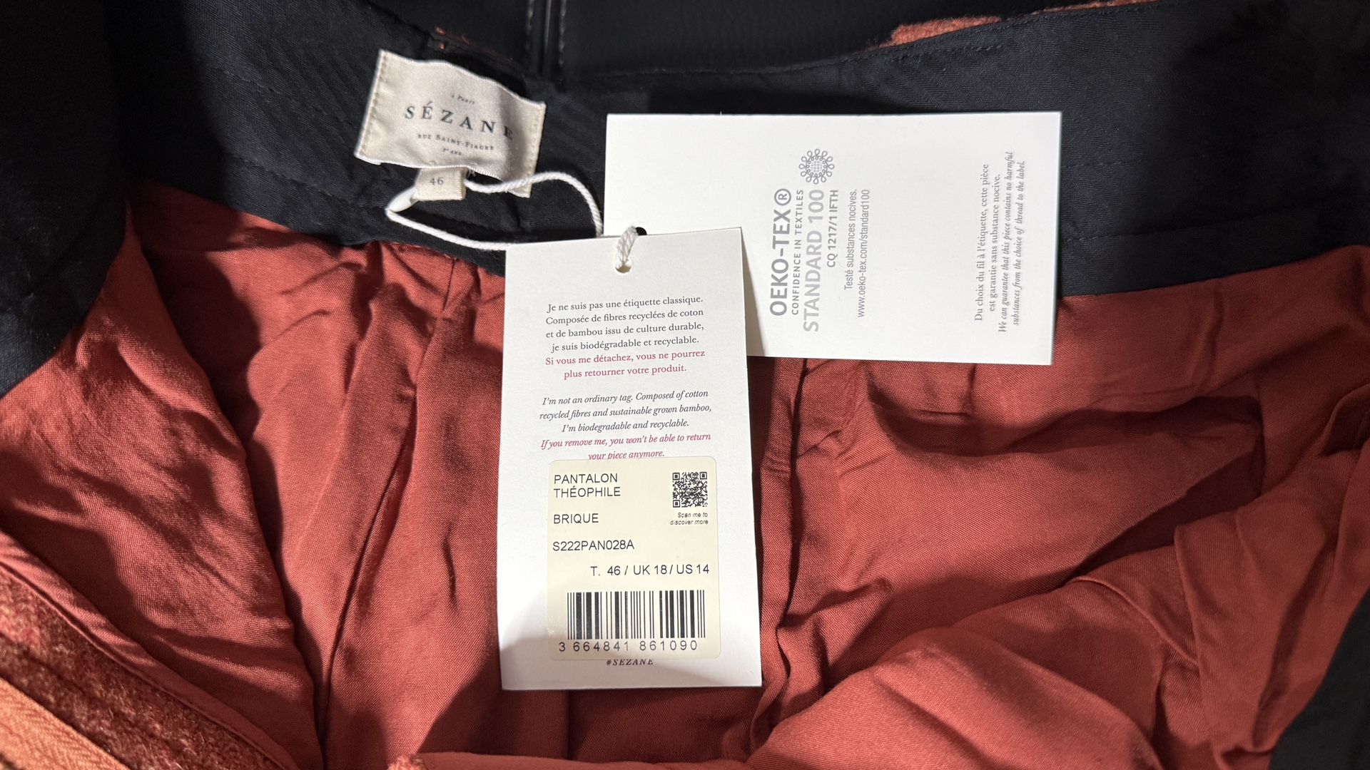 Sezane Théophile Trousers Brick/Brique Size 14 New Never Worn