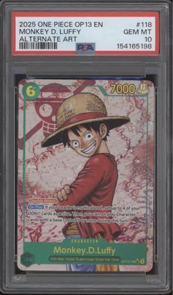 PSA 10 Monkey D Luffy One Piece Card Game OP13 Alternate Art #118 PSA 10 #3