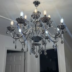 Modern Crystal Chandelier Lighting 12-Light, Smoky Gray Luxury Chandelier Ceiling Light Fixtures Hanging Crystal Light for Dining Room Living Room Bed