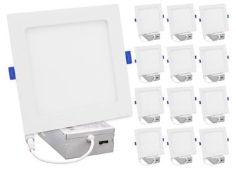NEW! PACK of 12! Maxxima 6” Slim LED Downlight - Canless Square 5 CCT, Recessed, 1000 Lumens, White