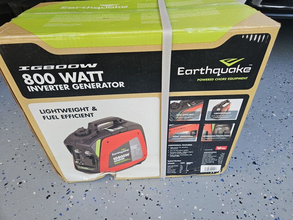BRAND NEW In The Box. Earthquake IG800W Model 11613 Portable 800-Watt Inverter Generator with 40cc 4-Cycle OHV Viper Engine (CARB Compliant)
