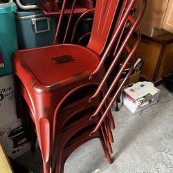 4 Quantity Metal Chairs - Red