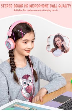 🌼 Kids Wired Headphones with Mic – Safe Volume 85/94dB, Foldable HD Stereo for School, Chromebook, iPad & Tablet