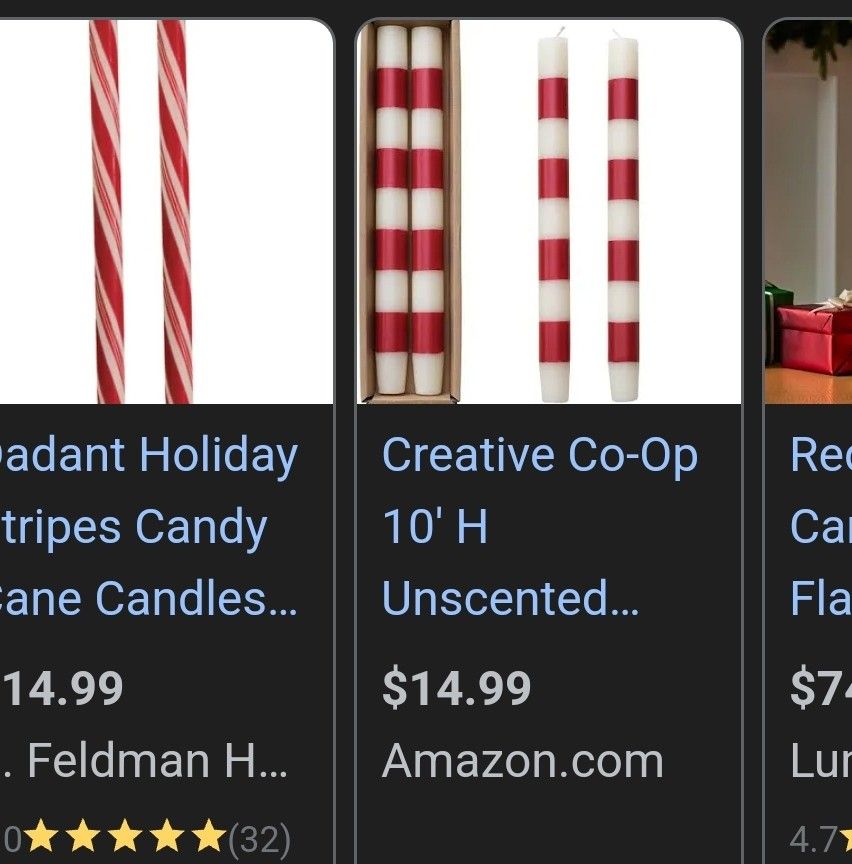 Red Candy Cane Candles Candle. 12 Pack
