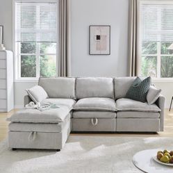 Light Gray Cloud Sectional Sofa (85.83”) + Storage Ottoman – 3 Seater