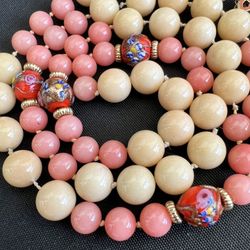 Vintage 1950s Necklace | Rare Handcrafted Natural Gemstone Agate & Jade | Murano-Style Glass Beads | 14k Gold-Filled Clasp | Mid-Century Jewelry