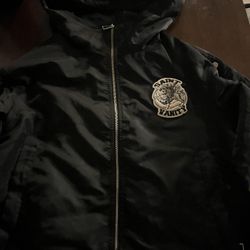 SAINT VANITY NYLON LONG SLEEVE ZIP UP HOODIE BLACK