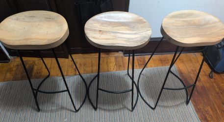 Wood Barstools - Set of 3