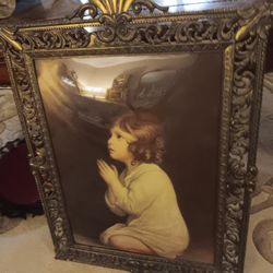 Antique Praying girl Beveled Glass