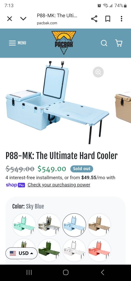 P88 Mk PacBak Fishing Cooler NIB