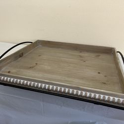 Elegant Outdoor Wooden Cast Iron Handled Serving Platter 🎉 Large: 21”x20”