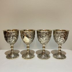 4 Vintage Corbell & Co Silverplate Cherubs Grape Vine Goblets Victorian Style