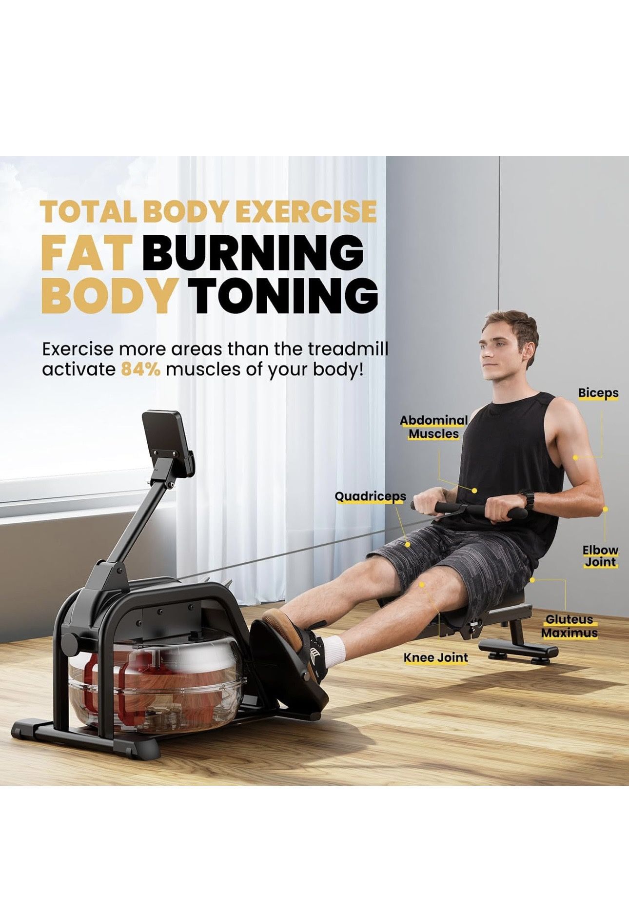 Rowing Machines for Home - Magnetic/Water Rowing Machine with Upgrade 16 Resistance Levels, Max 350 LB Weight Capacity, LCD Monitor and Com