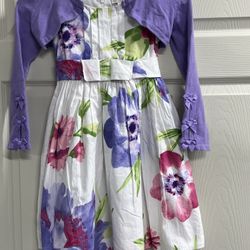 The Children’s Place White Floral Dress with Lining & Sweater - Size 6 - VGUC