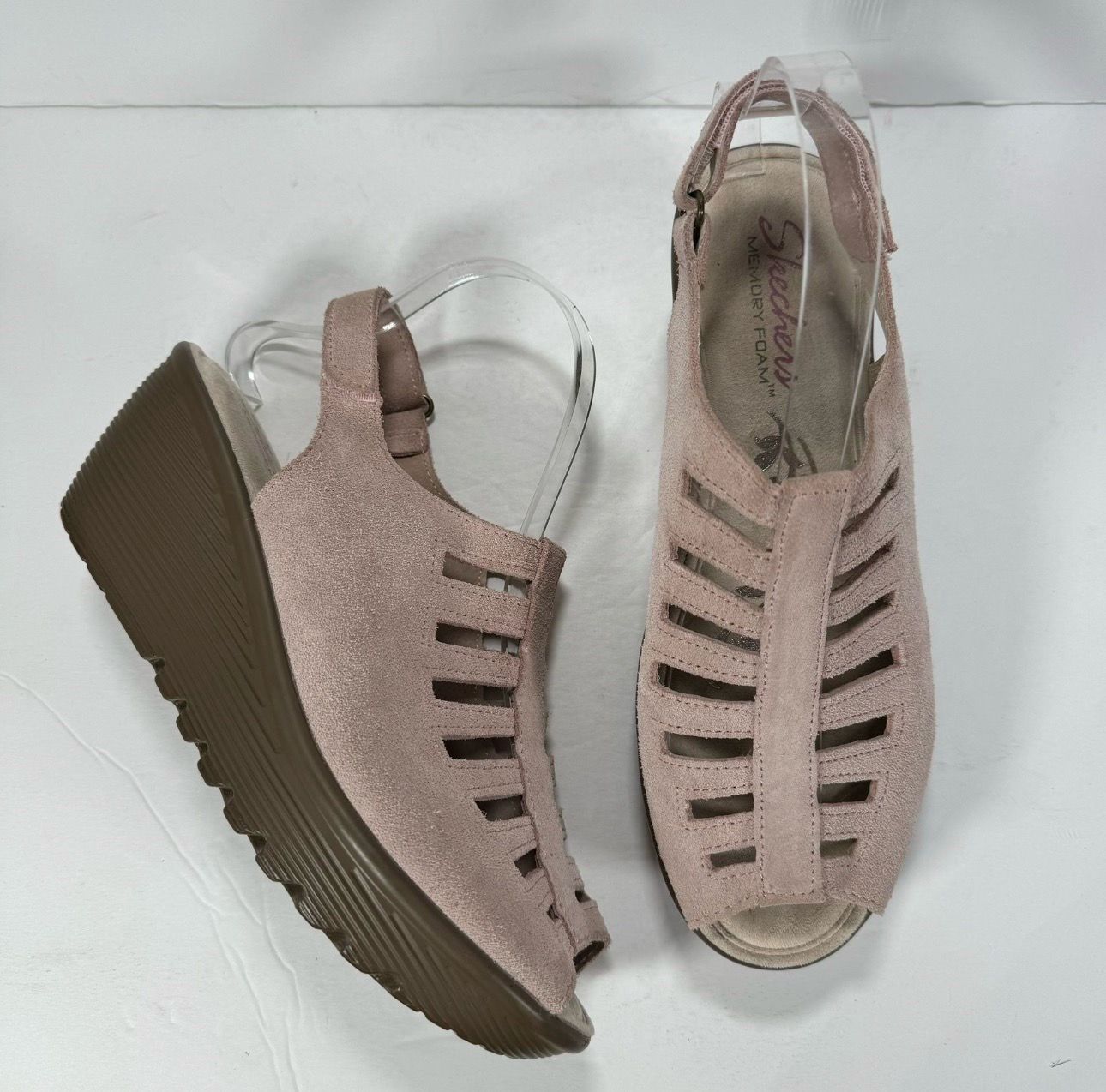 Skechers Parallel Trapezoid Pink Suede Platform Wedge Sandals Women Size 8