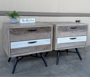 (2) Gorgeous 2-Drawer Mid Century Modern Wood & Metal Night Stands