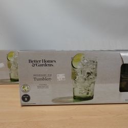 8Pk – Better Homes & Gardens 15oz Clear Green Glassware
