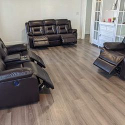 New Brown Power Recliner Couch , Loveseat And Chair Only $50 Down Payment 