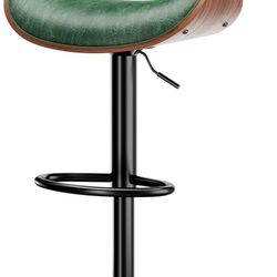 Adjustable Swivel Bar Stool for Kitchen Counter, Modern PU Leather Upholstered Barstool, Counter Height Bar Chair with Back and Footrest, Mid-Century 
