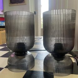 Set Of Two Gray Glass Side Table Lamps