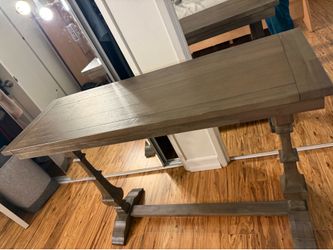 Solid Wood Trestle Console Table – Gray Wash Finish