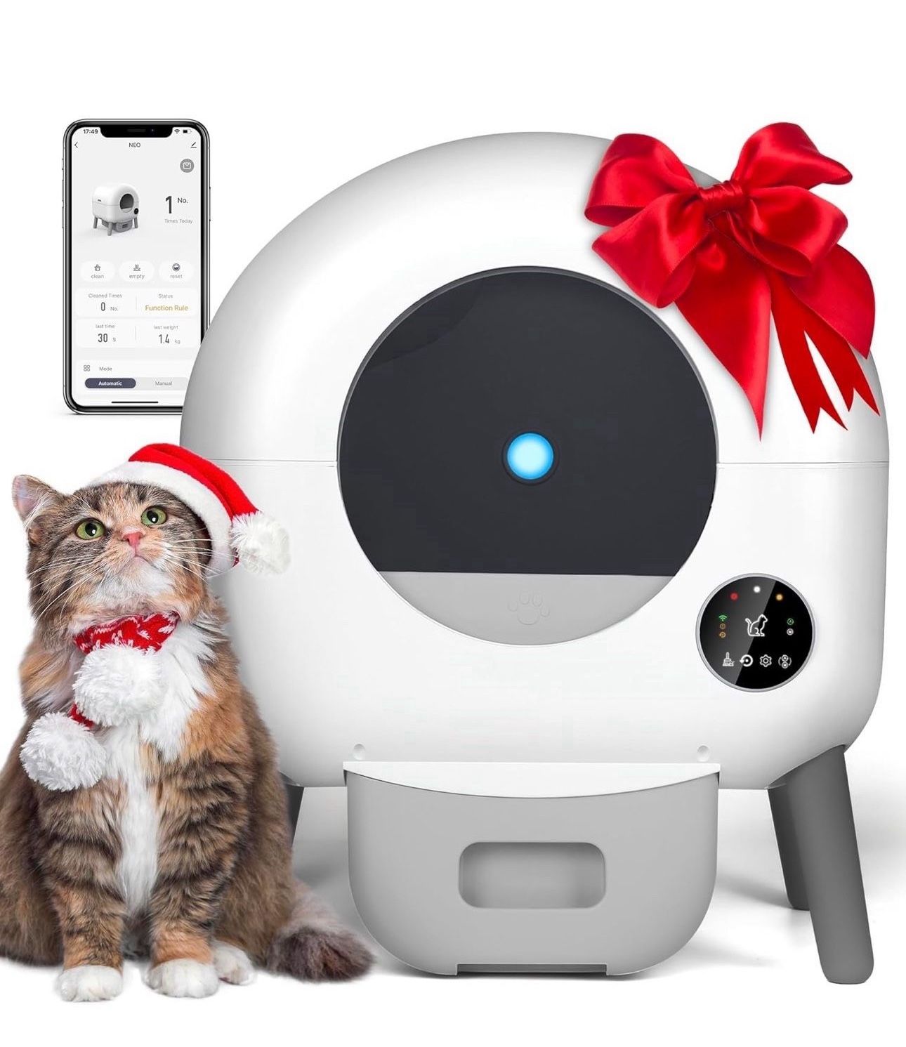 Self Cleaning Litter Box, Automatic Cat Litter Box with APP Control, Multi-Cat Compatible,1 Roll of Garbage Bags and Mat,white2.0X