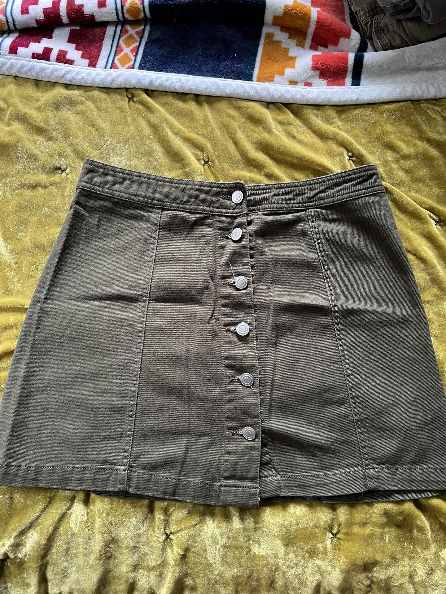 Olive Green Button Down Skirt