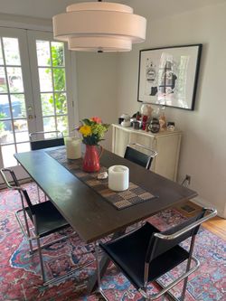 Modern DWR-Style Dining Table + 4 Chrome Cantilever Chairs