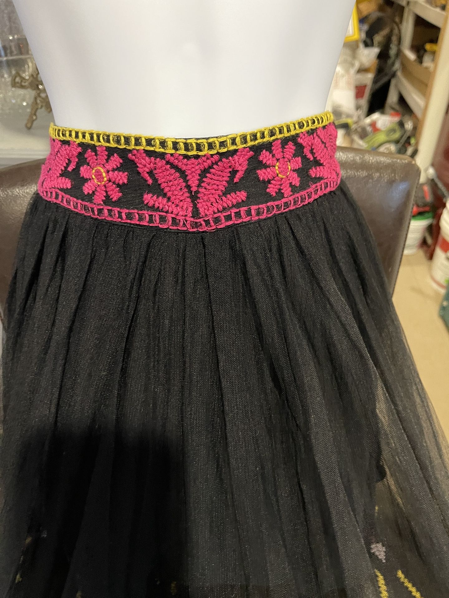 Beautiful Black Tulle Maxi Skirt Colorful Sz Medium