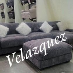 ✅️✅️ 4 pc grey wide welt corduroy fabric modular sectional sofa and ottoman✅️✅️